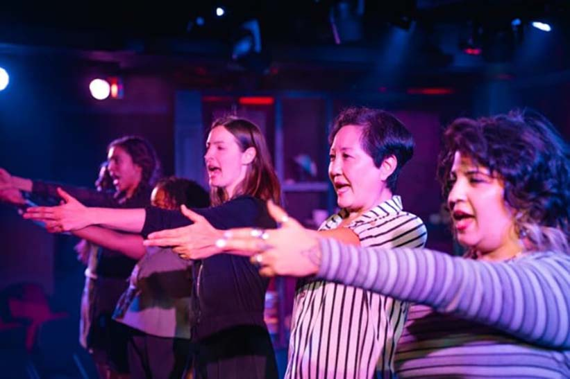 Fountain Theatre Cast (2026) L-R: America Covarrubias (partially hidden), Mackenzie Mondag, Kita Grayson, Savannah Shoenecker, Janet Song, Naseem Etemad Photo by Areon Mobasher