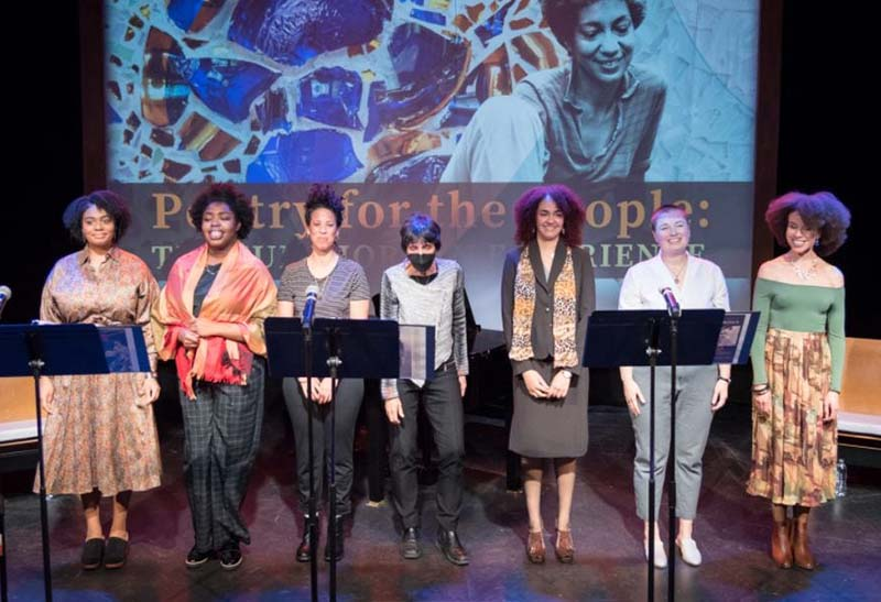 Theater Alliance Cast (2022) L-R: Logan Peters, Ezinne Elele, Lisa Daniel Buch, Adrienne Torf, Sophia Early, Anna Shafer, Shana Oshiro